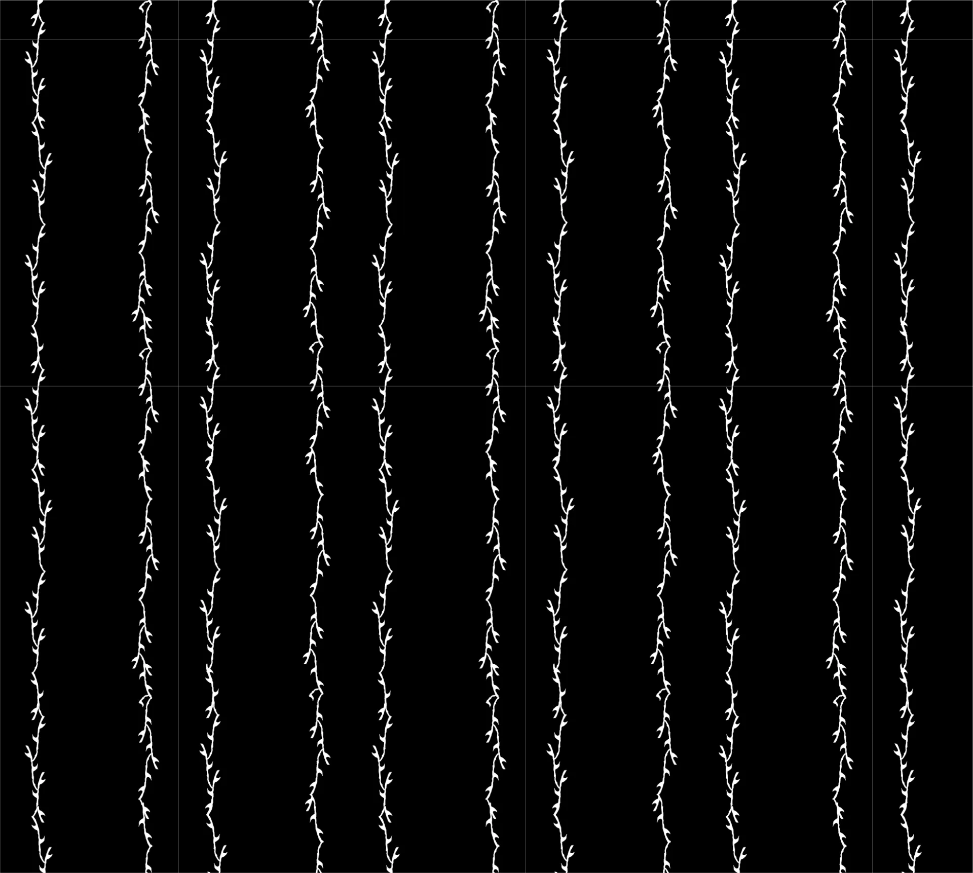 A black background with a seamless Gothic pattern of stripes of white vines on it.