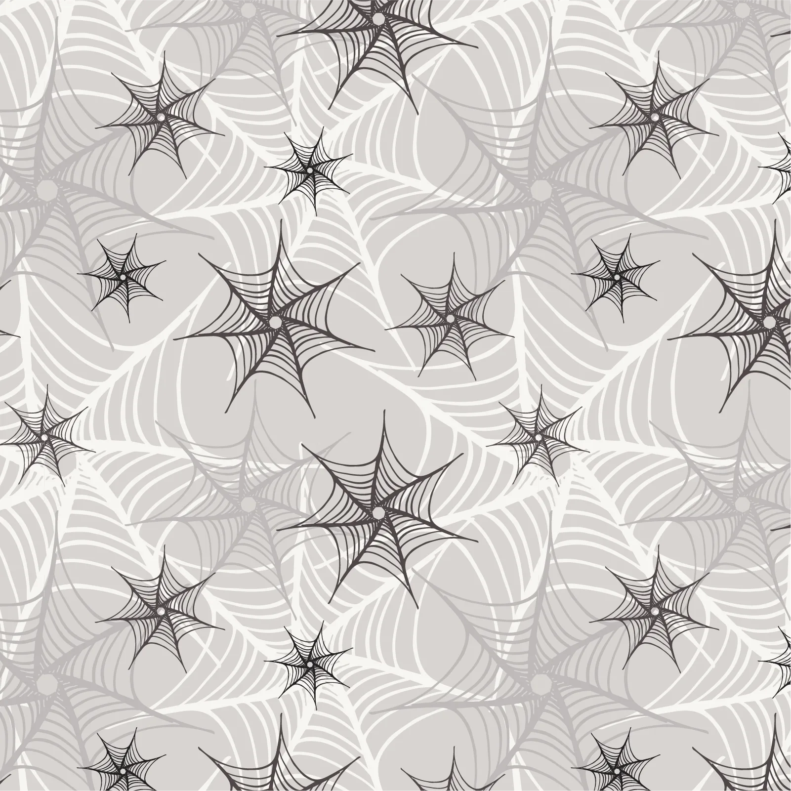 A black and white seamless Gothic pattern of spider webs.
