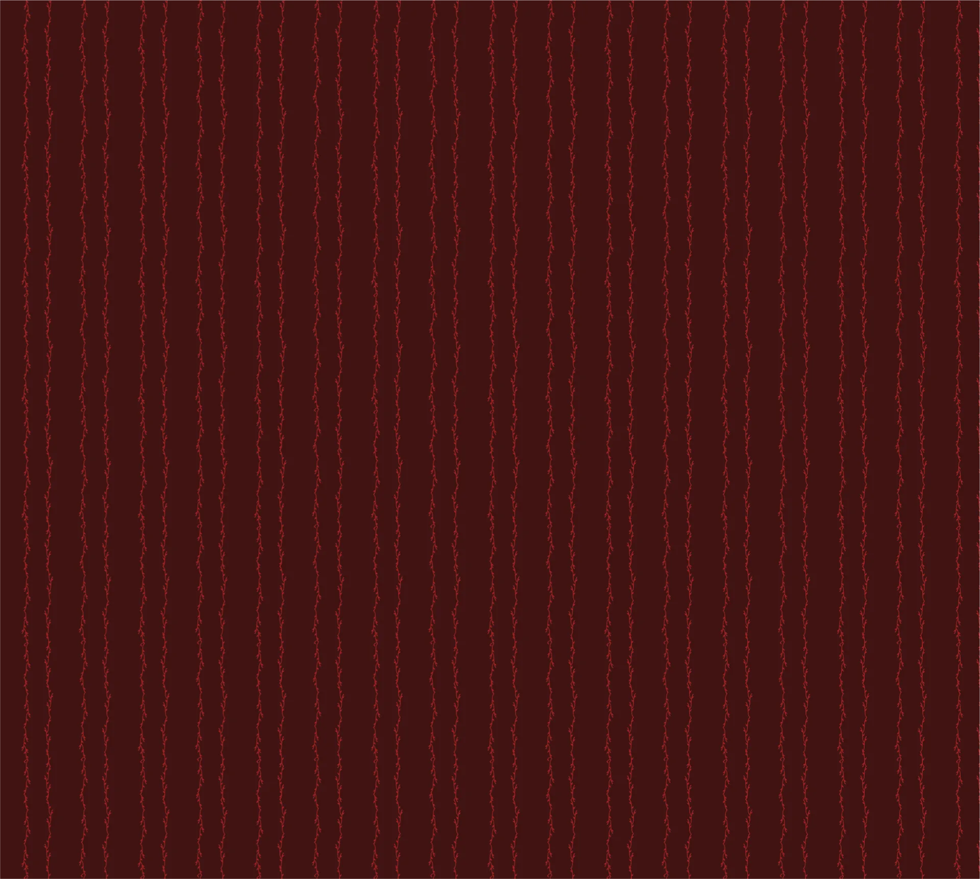 A burgundy background with a seamless Gothic pattern of striped cream vines.