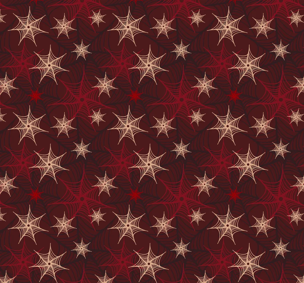 A red and cream seamless Gothic pattern of webs on a dark background