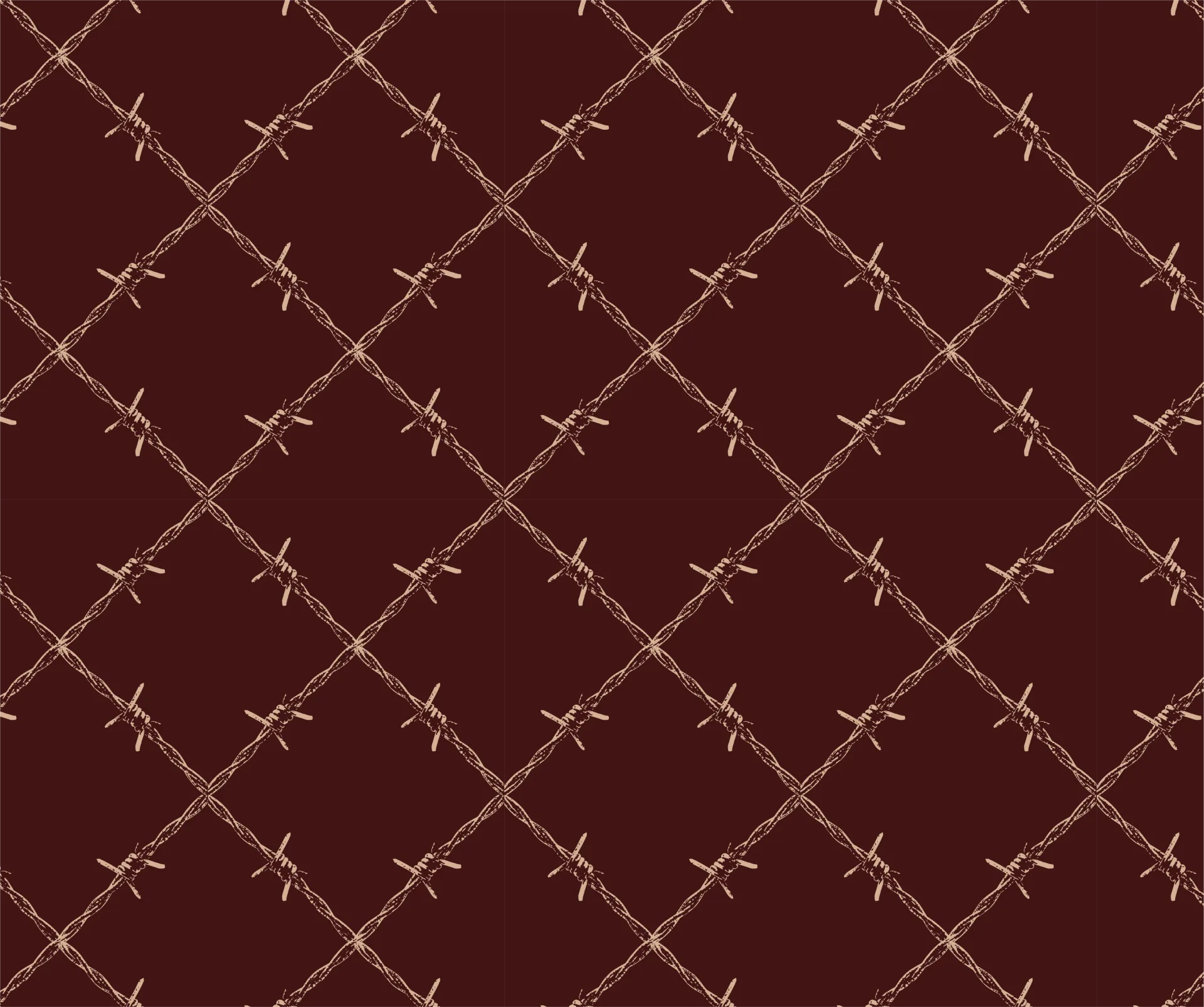 Rusty barbed wire seamless Gothic pattern on a maroon background.